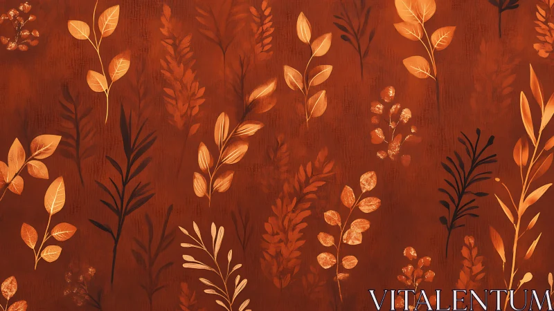 Autumn botanical pattern over warm terracotta ground.