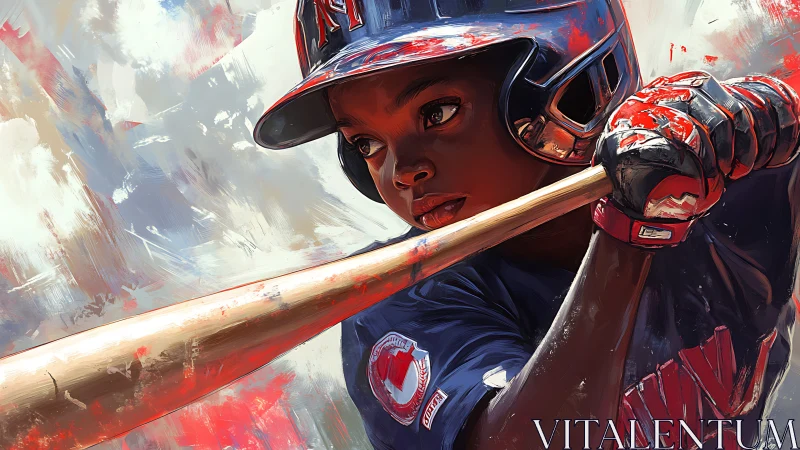 Youth baseball hitter locked in dynamic digital portrait.