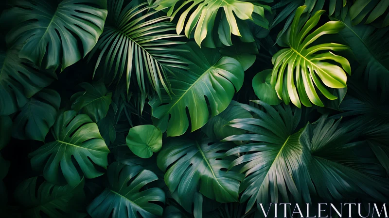 Lush jungle leaves quietly choreograph a green-lit symphony