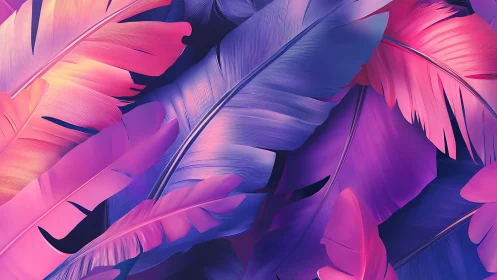 Neon tropical leaves overlap in vivid pink and violet glow