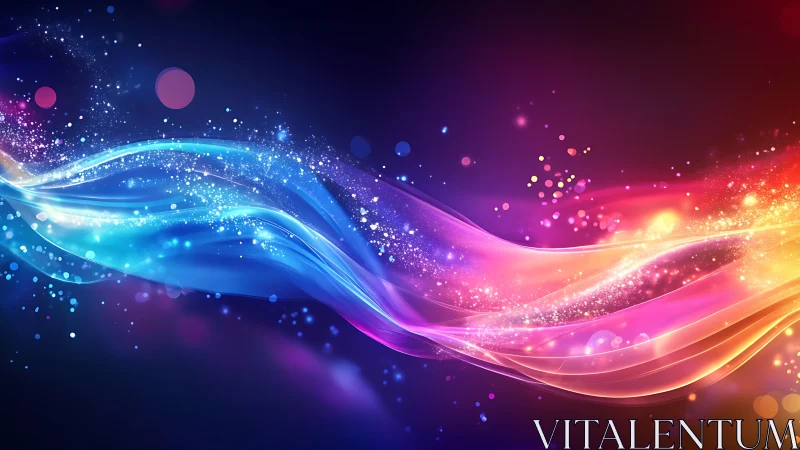 Glowing chromatic light waves sweeping across space.