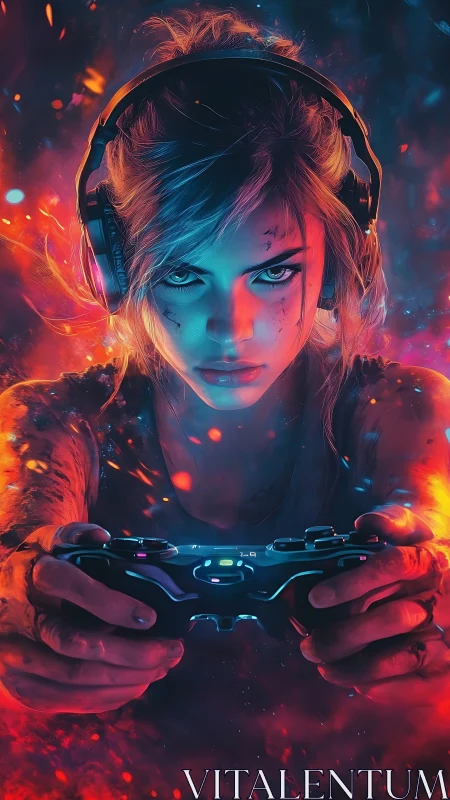 Cyberpunk gamer portrait with neon bicolor rim lighting effect.