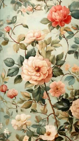 Romantic floral panel in vintage botanical oil style.