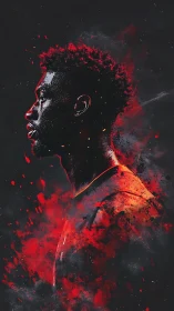 Fiery portrait of a focused man glowing in bold red light.