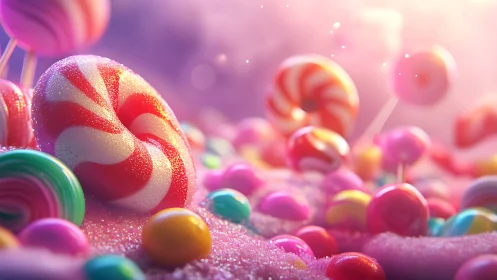 Candy Paradise: Vibrant Lollipops in Magical 3D Scene.