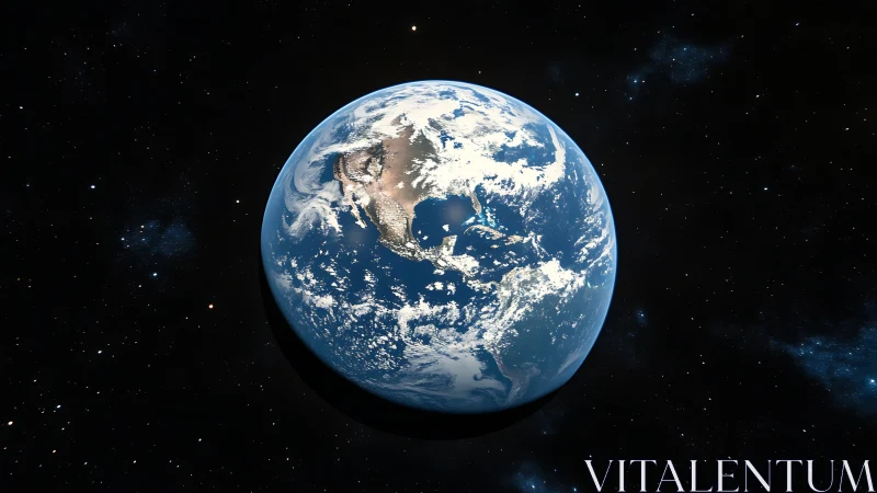 Earth from deep space with luminous cloud bands glowing.