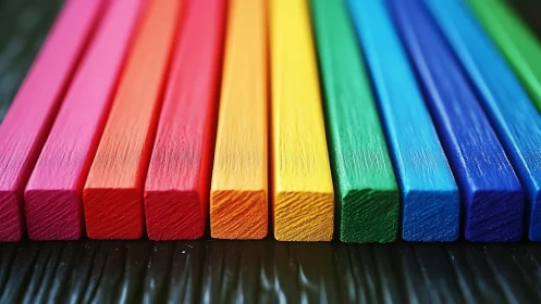 Colorful square pastel sticks form tight horizontal rainbow row