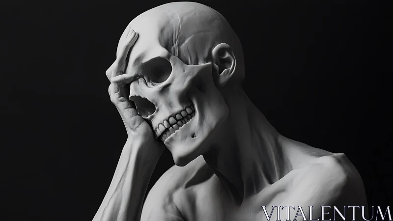 Monochrome skeletal bust rendered with high-detail subsurface shading