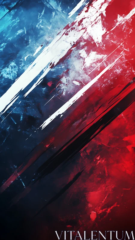 Bold abstract streaks in red, white, blue diagonal motion.
