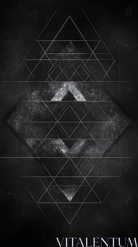 Monochrome geometric triangle lattice on distressed field.