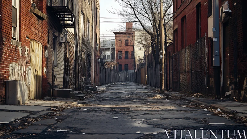 Rust brick alleyway under pale winter light, quietly waiting.
