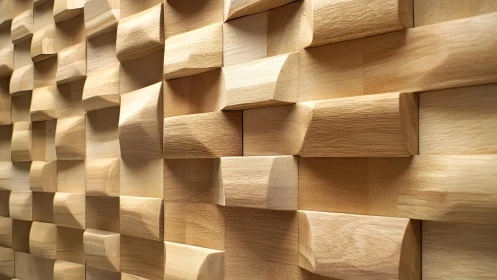 Acoustic wooden wall panel with geometric 3D pattern design.
