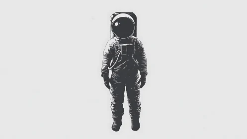 Solitary monochrome astronaut drifts in stark negative space.