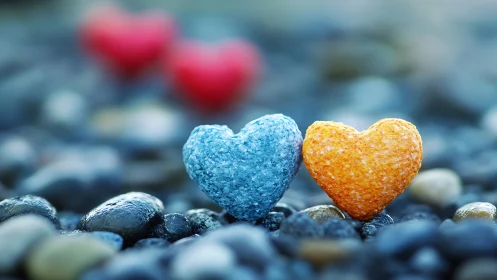Colorful Hearts Resting on Peaceful Pebbles