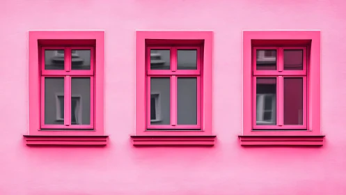 Playful pink windows bringing bold charm to city walls.