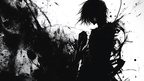 Ink-born silhouette listens to the chaos whispering back