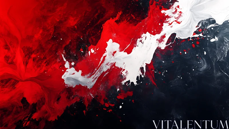 Dynamic Abstract Splash of Red, White, and Black Paint Artwork.