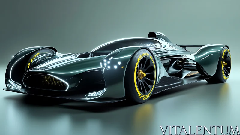 Sleek futuristic race car glowing with bold electric energy.