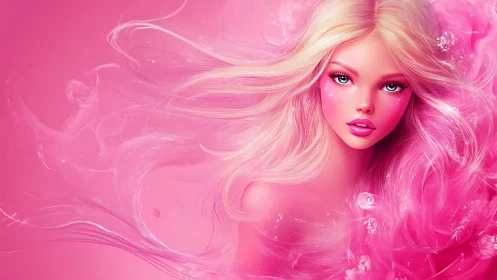 Dreamy pink muse drifting through soft, swirling light.