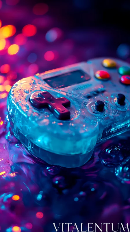 Translucent gaming controller with embedded neon LED lighting and bokeh chromatic aberration