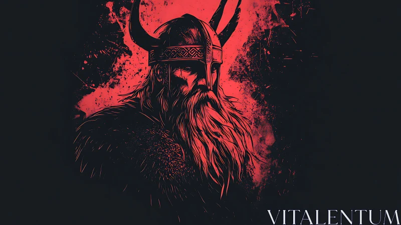 Crimson echoes crown a battle worn Viking in shadowed ink