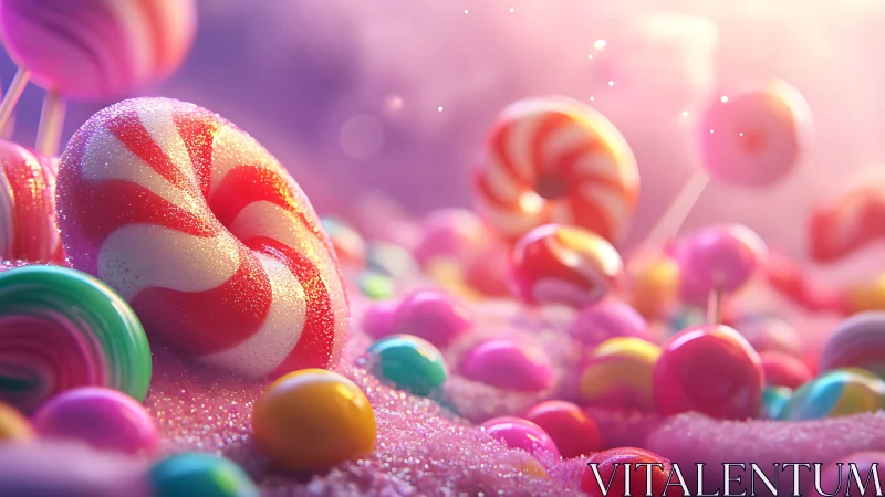 Candy Paradise: Vibrant Lollipops in Magical 3D Scene.