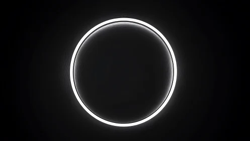 Luminous white neon ring on deep black void background.