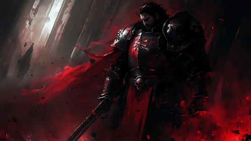 Bloodlit Warlord Pauses Beneath a Shattered Heaven.