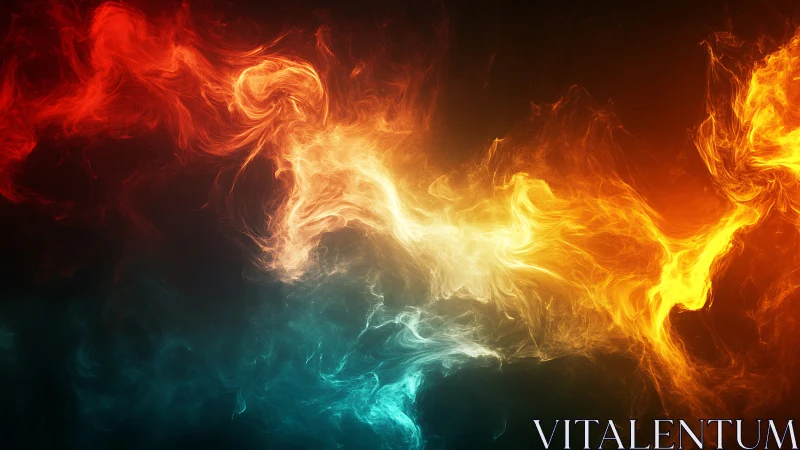 Dynamic fire and ice collision creating luminous abstract energy vortex.
