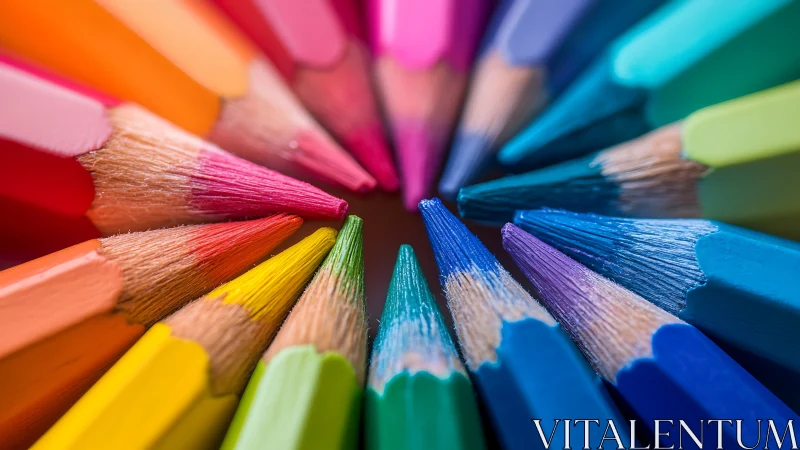 Radial macro study of sharpened multicolor wooden pencils tips