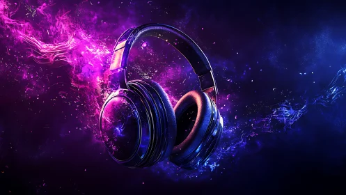 Spectral audio headset in neon plasma sound dispersion field.