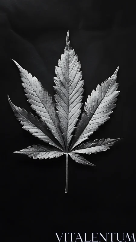 Silver-toned leaf study on deep black backdrop.
