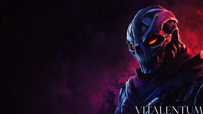 Mysterious armored specter with glowing ember-bright eyes.