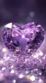 Shimmering amethyst heart glowing in soft purple light.
