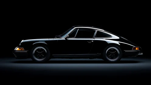 Side-profile studio portrait of classic black sports coupe