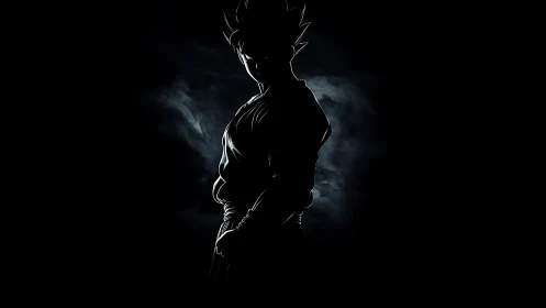 Silhouetted spiky haired figure against dark smoky void.