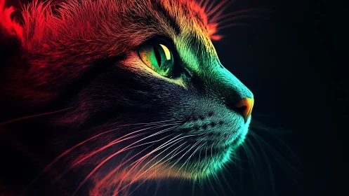 Radiant Rainbow Feline in Neon Glow.