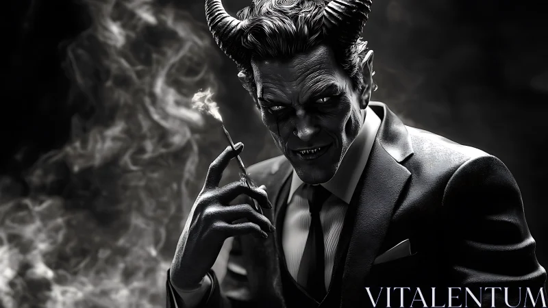 Demonic executive portrait in noir monochrome lighting style.