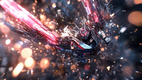 Futuristic Robot in Action with Neon Lights, Dynamic Sci-Fi Art.