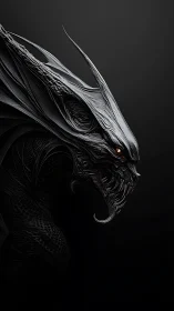 Dark dragon head rendered in detailed side profile.