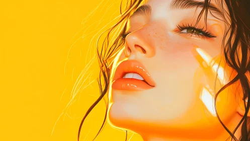 Luminous female portrait glows against saturated yellow backdrop