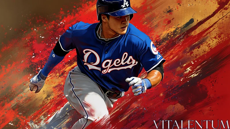 Electric baseball runner surges ahead in bold red motion