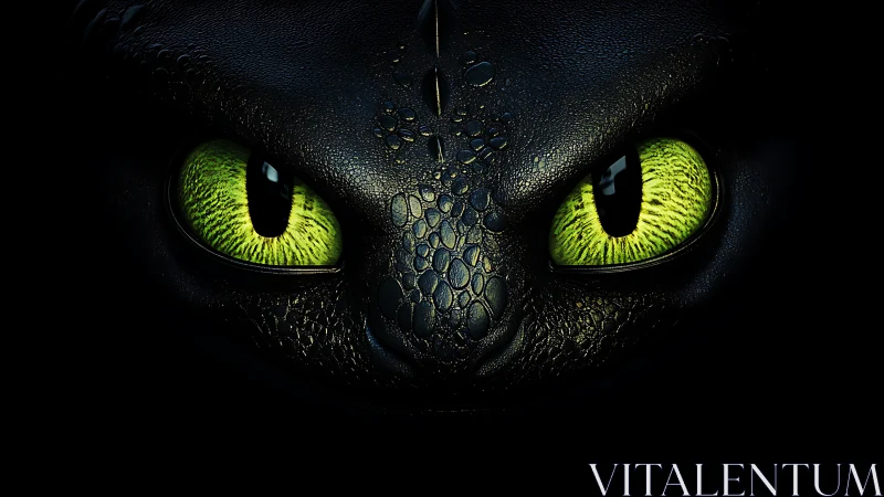 Close frontal view of stylized reptilian eyes in darkness.