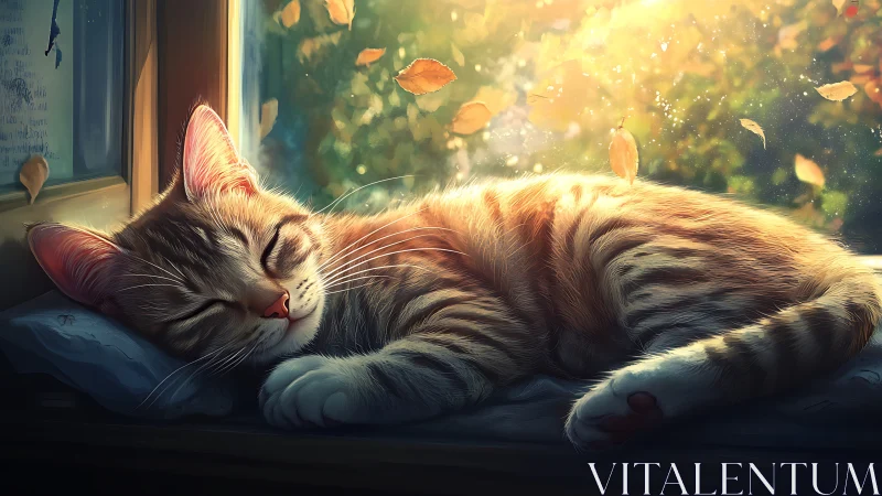 Striped Dream-Weaver Dozes in Golden Autumn Light