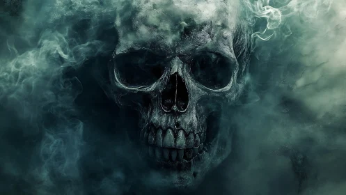 Smoke-born skull glides from the gloom and stares back