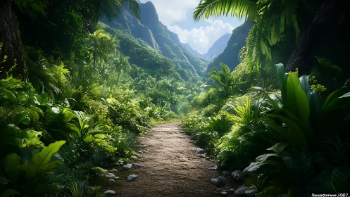 Mountain Valley Trail Through Tropical Jungle Canyon.