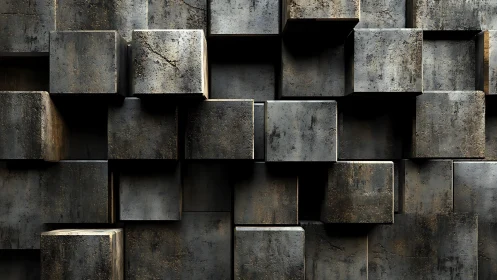 Rustic metal cubes form a moody industrial 3D wall pattern