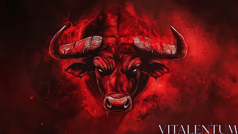 Fiery red bull portrait glows with bold, powerful energy