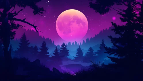 Moonlit forest dreams in glowing violet and indigo hush.
