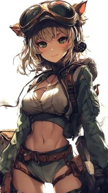 Cat-eared pilot character in tactical adventure attire.